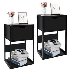yusing nightstand set of 2, side table with drawer and storage shelf, 3-tier end table bedside table for bedroom, living room, sofa, couch, hall (black)