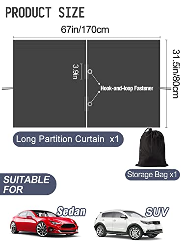 Car Divider Curtain - Wide Car Privacy Blackout Shades with Storage Bag for Baby Nap, Removable Sedan SUV Van Sunshade Covers Screen for Car Camping Sleeping Accessories