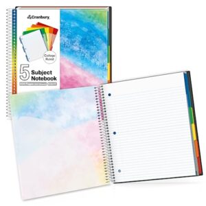 CRANBURY 5-Subject Notebook College Ruled - 400 Pages (200 Sheets) Spiral Notebook 8.5 x 11 with Tabs, Pockets, Movable Dividers, Dual Poly Covers, School Supplies Multi Subject Notebook