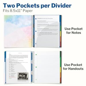 CRANBURY 5-Subject Notebook College Ruled - 400 Pages (200 Sheets) Spiral Notebook 8.5 x 11 with Tabs, Pockets, Movable Dividers, Dual Poly Covers, School Supplies Multi Subject Notebook