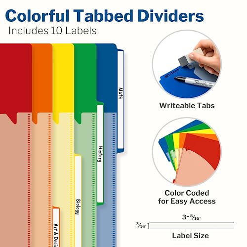 CRANBURY 5-Subject Notebook College Ruled - 400 Pages (200 Sheets) Spiral Notebook 8.5 x 11 with Tabs, Pockets, Movable Dividers, Dual Poly Covers, School Supplies Multi Subject Notebook