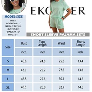 Ekouaer Women's Short Sleeve Pajama Sets Lounge Top and Shorts Hollow Out Pj Outfits Set for Summer (Purple, S)