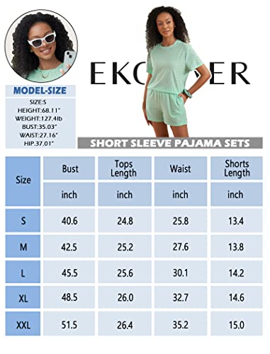 Ekouaer Women's Short Sleeve Pajama Sets Lounge Top and Shorts Hollow Out Pj Outfits Set for Summer (Purple, S)