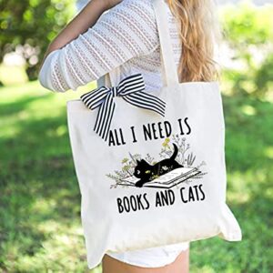 JMMDY Canvas Tote Bag For Woman,Reusable Fabric Bags Funny Aesthetic Tote Bag With Zipper Cute Cat Flower Tote Bag Reusable Grocery Bags Book Lightweight