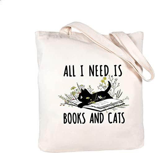 JMMDY Canvas Tote Bag For Woman,Reusable Fabric Bags Funny Aesthetic Tote Bag With Zipper Cute Cat Flower Tote Bag Reusable Grocery Bags Book Lightweight