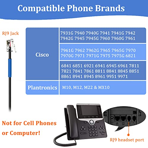 Callez RJ9 Phone Headset Compatible with Cisco 7841 7942 7821 8841 7962 7945 7965 8845 8851 7811 7941, Telephone Headset with Noise Cancelling Microphone & Mute Switch for Cisco IP Phones