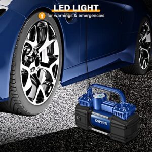 GSPSCN Portable Digital Car Tire Inflator with Gauge 150Psi Auto Shut-Off, Heavy Duty Double Cylinders 12V Air Compressor Pump w/Emergency LED Light for Auto,Truck,Car,Bicycles,RV,SUV,Balls etc. Blue