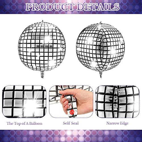 6 Pcs 32 Inch Big Disco Ball Balloon 70s Disco Balloons Disco Party Decoration Large 4D Silver Metallic Disco Balloon Giant Mirror Disco Balloon for 70s Disco Dance Birthday Wedding Graduation