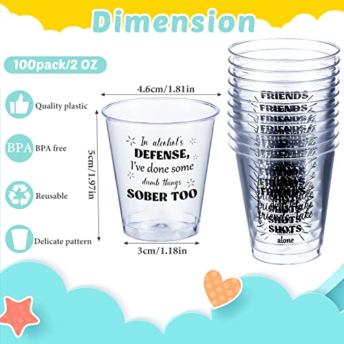 Amyhill 100 Pcs Clear Plastic Disposable Cups 2 oz Mini Shot Glasses Small Shot Cups for Wedding Party Tasting Dessert Wine Condiments Sauce Samples Dipping