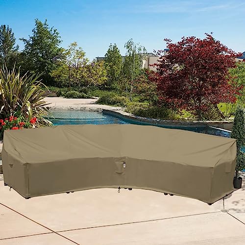 Flexiyard Curved Patio Furniture Cover for Outdoor Sectional Sofa, 190"(128") Reinforced Waterproof 600D Patio Sectional Couch Cover, Half Moon Lawn Outside Garden Furniture Winter Protective Cover