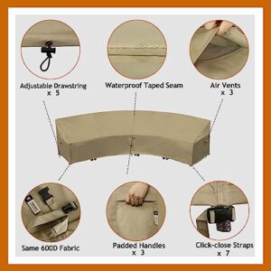 Flexiyard Curved Patio Furniture Cover for Outdoor Sectional Sofa, 190"(128") Reinforced Waterproof 600D Patio Sectional Couch Cover, Half Moon Lawn Outside Garden Furniture Winter Protective Cover