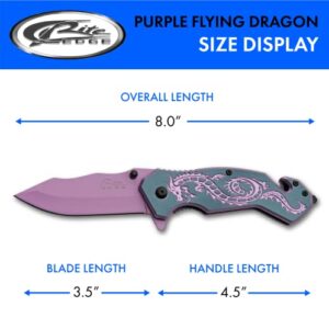 SZCO Supplies 7.75" Purple Flying Dragon Assisted Open Rescue Utility Folding Knife