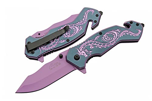 SZCO Supplies 7.75" Purple Flying Dragon Assisted Open Rescue Utility Folding Knife