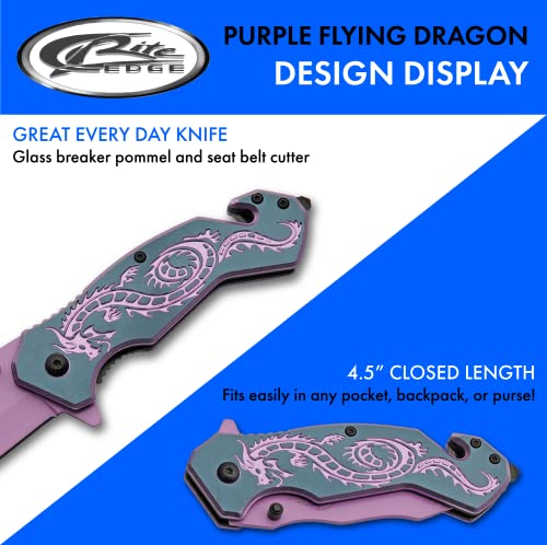 SZCO Supplies 7.75" Purple Flying Dragon Assisted Open Rescue Utility Folding Knife