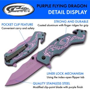 SZCO Supplies 7.75" Purple Flying Dragon Assisted Open Rescue Utility Folding Knife