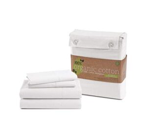 lane linen 100% organic cotton california king sheets set, 4-piece pure organic cotton long staple percale weave ultra soft best bedding sheets for bed, breathable, fits mattress upto 15" deep - white