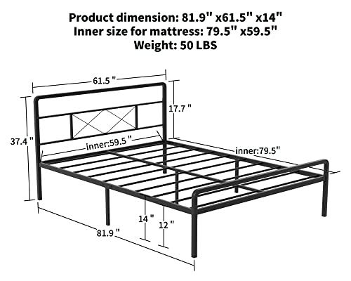 AMOBRO Queen Bed Frame with Headboard and Footboard,14 Inch Heavy Duty Metal Platform Beds Frames Easy Assembly Steel Slats Support No Box Spring Needed Non-Slip