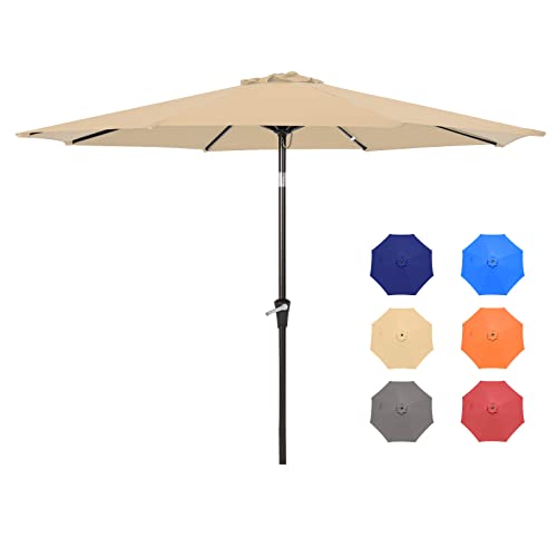 Pakarde 9FT Patio Umbrellas, Outdoor Patio Table Umbrella with Tilt Adjustment and Crank Lift System for Ourdoor Patio, Lawn, Backyard, Pool, Market, Beige