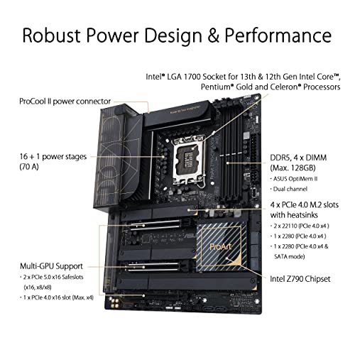 ASUS ProArt Z790-Creator WiFi 6E LGA 1700(Intel® 12th&13th Gen) ATX Content Creator Motherboard(PCIe 5.0,DDR5,2X Thunderbolt™ 4,10G&2.5G LAN,4xM.2/NVMe SSD,Front Panel USB 3.2 Gen2x2 Type-C)