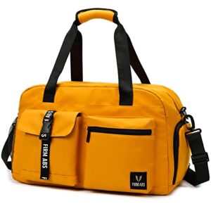 dbpbtou gym bag for women and men, duffle gag for travel with shoe compartment and wet compartment, used as a overnight bag (yellow)