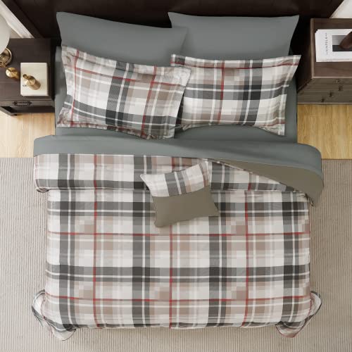 MaiRêve Comforter Set Full Size, Khaki Plaid Design Comforter Set 8 Pieces, All Season Comfortable Bedding Sets Full, Lightweight, Warm and Breathable (Khaki, Full)