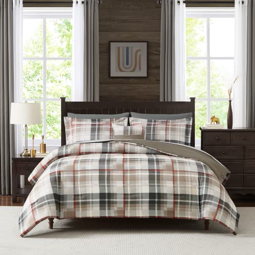 MaiRêve Comforter Set Full Size, Khaki Plaid Design Comforter Set 8 Pieces, All Season Comfortable Bedding Sets Full, Lightweight, Warm and Breathable (Khaki, Full)