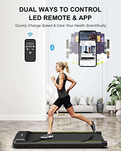 AKSO Walking Pad Under-Desk Treadmill, 300lbs Capacity, Quiet 3.8mph, LED Display Remote Control &APP, Portable Mini Desk Treadmill for Home Office Small Apartment