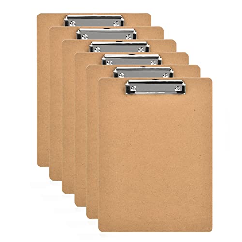 Happyhapi Clipboards 6 Pack Wood Clip Boards Hardboard Letter Size (9 x 12.5 Inches) for 8.5x11 Inch Paper Brown ECO Friendly Clipboards with Low Profile Clip for Office, School Classroom Supplies