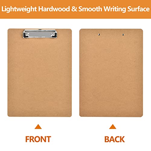 Happyhapi Clipboards 6 Pack Wood Clip Boards Hardboard Letter Size (9 x 12.5 Inches) for 8.5x11 Inch Paper Brown ECO Friendly Clipboards with Low Profile Clip for Office, School Classroom Supplies