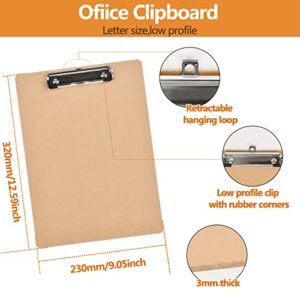 Happyhapi Clipboards 6 Pack Wood Clip Boards Hardboard Letter Size (9 x 12.5 Inches) for 8.5x11 Inch Paper Brown ECO Friendly Clipboards with Low Profile Clip for Office, School Classroom Supplies