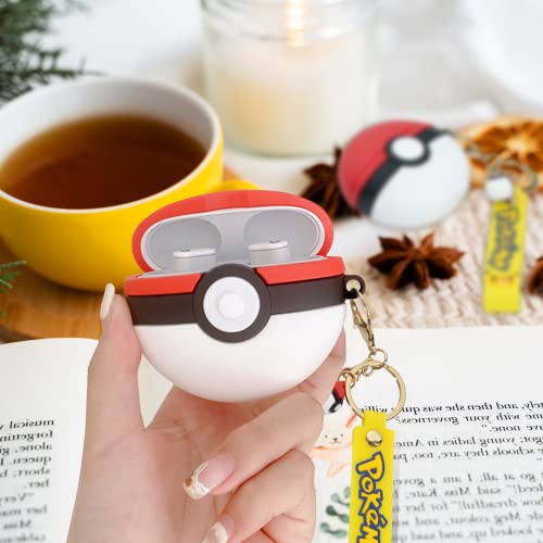 Beats Studio Buds/Beats Studio Buds+ Case Cover, 3D Cute Cartoon Stylish Silicone Protective Case for Beats Wireless Earbuds Anime Skin with Keychain Accessories for Men Boys Girls Kids (Pokeball)