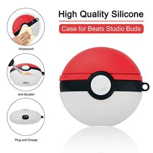 Beats Studio Buds/Beats Studio Buds+ Case Cover, 3D Cute Cartoon Stylish Silicone Protective Case for Beats Wireless Earbuds Anime Skin with Keychain Accessories for Men Boys Girls Kids (Pokeball)