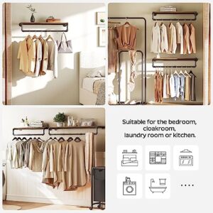 YATINEY Pipe Clothes Rack, 31.5 in Wall Mounted Garment Rack with Top Shelf, Industrial Clothing Rack, Heavy Duty Detachable, Space Saver Hanging Clothes Rack, Rustic Brown FS08BR