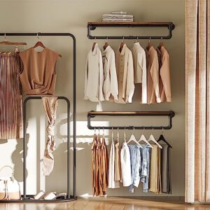 YATINEY Pipe Clothes Rack, 31.5 in Wall Mounted Garment Rack with Top Shelf, Industrial Clothing Rack, Heavy Duty Detachable, Space Saver Hanging Clothes Rack, Rustic Brown FS08BR