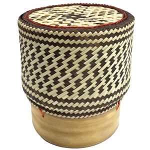 PANWA Bamboo Sticky Rice Serving Basket Thai Kratip Container - Chocolate Colored- 5.5 Inch Diameter with 16 Inch Round 6 Pack Reusable Cheesecloth