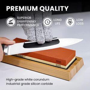 Professional Knife Sharpening Stone Kit – 400/1000 and 3000/8000 Grit Whetstone, Chef Knife Sharpener Knife Sharpener Stone-Includes Bamboo Base, Flattening Stone, Leather Strop & Angle Guide