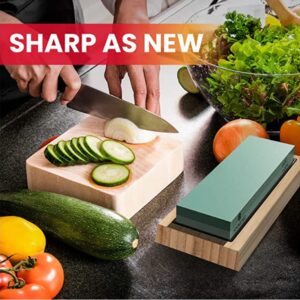 Professional Knife Sharpening Stone Kit – 400/1000 and 3000/8000 Grit Whetstone, Chef Knife Sharpener Knife Sharpener Stone-Includes Bamboo Base, Flattening Stone, Leather Strop & Angle Guide