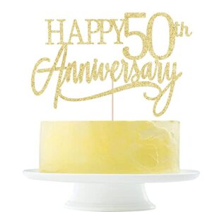 happy 50th anniversary cake topper,gold glitter 50th birthday， 50anniversary party decoration supplies，wedding anniversary party decoration