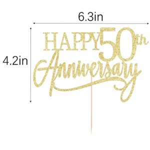 Happy 50th Anniversary Cake Topper,Gold Glitter 50th Birthday， 50Anniversary Party Decoration Supplies，Wedding Anniversary Party Decoration