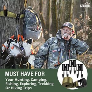 GearHill Tree Stand Gear Hanger, Comes with 3 Strong and Durable Double Hooks, with Sturdy Thick Tie Down Straps, with A Self-Locking Metal Cam Buckle, Tree Stand Hooks