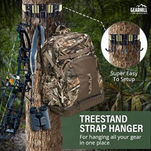 GearHill Tree Stand Gear Hanger, Comes with 3 Strong and Durable Double Hooks, with Sturdy Thick Tie Down Straps, with A Self-Locking Metal Cam Buckle, Tree Stand Hooks