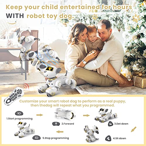 FUUY Remote Control Dog for Kids Robot Dog That Acts Like a Real Dog Interactive Robot Pet Follow Me Robotics Toys Intelligent Robo Dog Programmable Sing and Dance Design Birthday Gifts Kids Age 4-7