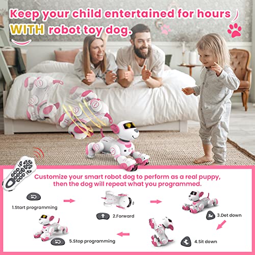 FUUY Robot Dog Toys for Girls Toys Interactive Robot Toy FollowMe Robot for Kids 5-7 Intelligent Remote Control Dog with Sing Dance AI Robotics for Kids Age 3 4 5 6 7 Chrismas Birthday Gifts Girls