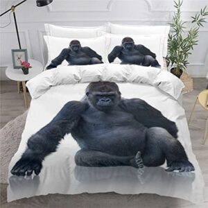 Quilt Cover Queen Size Chimpanzee Animal 3D Bedding Sets Mammal Duvet Cover Breathable Hypoallergenic Stain Wrinkle Resistant Microfiber with Zipper Closure,beding Set with 2 Pillowcase