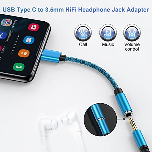 USB C to 3.5mm Audio Adapter Headphone Jack Adapter Type C to Aux Audio Dongle Cable Cord Compatible Samsung Galaxy S23 S22 Ultra S21 S20 FE S10 S9 A14 A23 A53 A13,Note 20;Google Pixel 6a 6 7 Pro 5 4