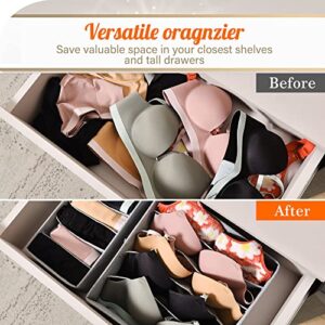 HAUSEIN 6 Pack Sock Underwear Drawer Organizer Dividers, 57 Cell Foldable Closet Organizers and Storage Boxes for Clothes, Clothing, Wardrobe, Socks, Bra, Tie, Scarf, Belt (Gray)