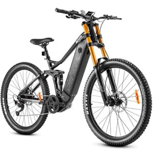 eahora ace electric bicycle for adults 31mph 1000w peak electric mountain bike 48v 16a 60mile 500w bafang mid drive motor 27.5" dh lockable fork ebike shimano 9-speed full air suspension color display