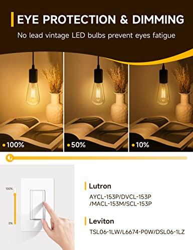 UNILAMP E26 LED Bulb 60 Watt Equivalent Dimmable, 6W Edison Light Bulb, 2700K Warm White, 600LM, ST64 E26 Edison Dimmable Bulb, Vintage LED Filament Bulbs, 2 Pack