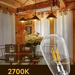 UNILAMP E26 LED Bulb 60 Watt Equivalent Dimmable, 6W Edison Light Bulb, 2700K Warm White, 600LM, ST64 E26 Edison Dimmable Bulb, Vintage LED Filament Bulbs, 2 Pack