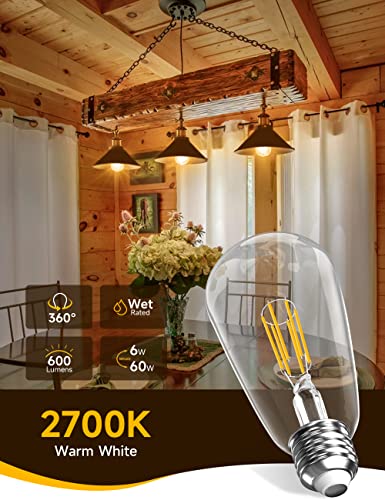 UNILAMP E26 LED Bulb 60 Watt Equivalent Dimmable, 6W Edison Light Bulb, 2700K Warm White, 600LM, ST64 E26 Edison Dimmable Bulb, Vintage LED Filament Bulbs, 2 Pack